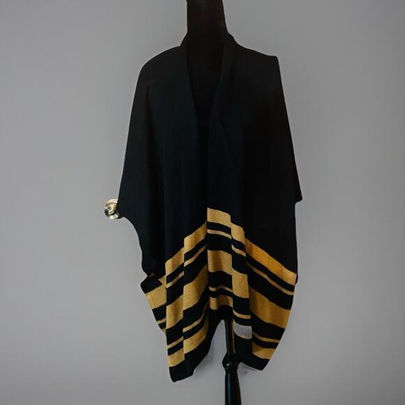 Nordstrom Rack Women's Sweater Shawl Wrap One Size Black Tan Acrylic Fall - Picture 1 of 5